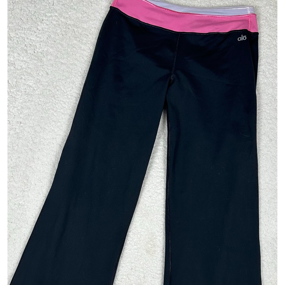 Alo Yoga Womens Small CoolFit Bootcut Yoga Pants Black Pink White Waistband